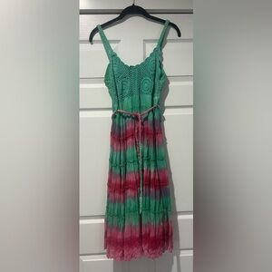 Love Token Green and Pink Tie-Dye Kids Dress